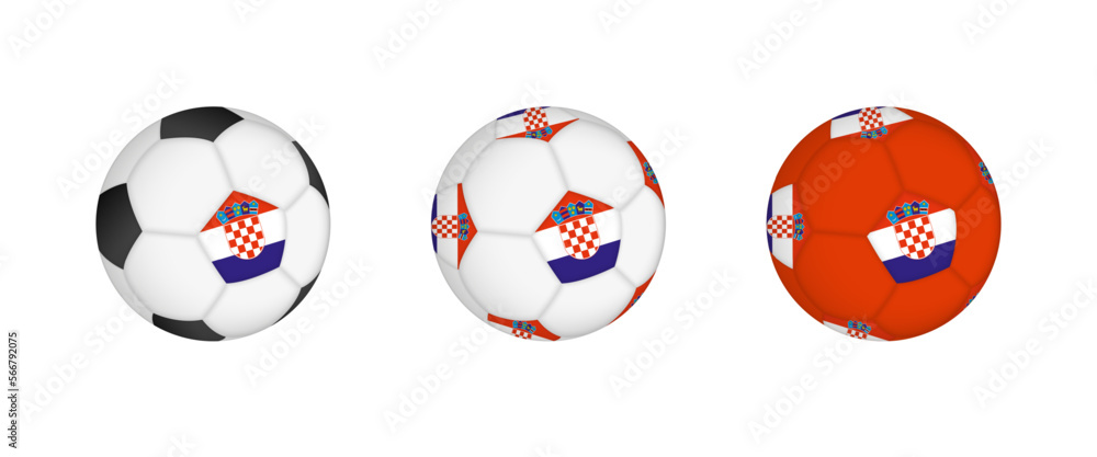 Collection football ball with the Croatia flag. Soccer equipment mockup with flag in three distinct configurations.