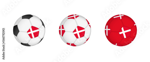 Collection football ball with the Denmark flag. Soccer equipment mockup with flag in three distinct configurations.