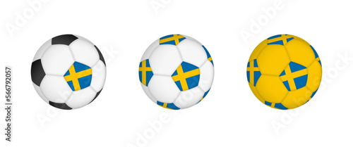 Collection football ball with the Sweden flag. Soccer equipment mockup with flag in three distinct configurations.