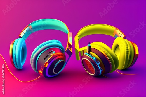 Headphones with microphone on color background - generative ai