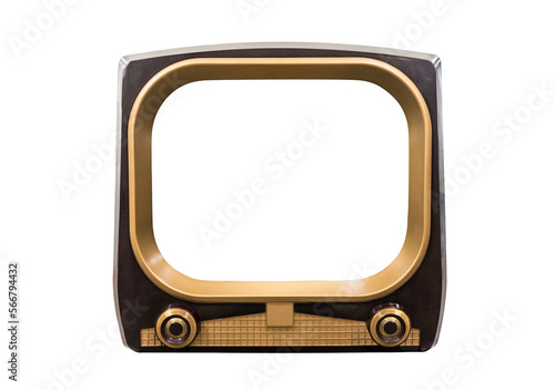 Retro 1950s television isolated with empty cut out screen.