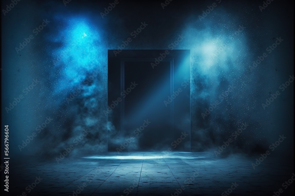 Dark street, asphalt abstract  background, empty dark scene, neon light, spotlights The concrete floor and studio room with smoke float up the interior texture for display products, Generate IA