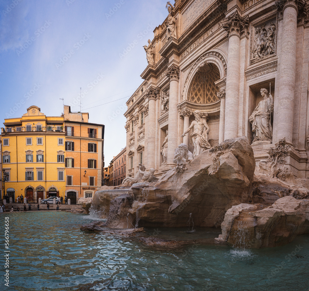 Famous Trevi Fountain in Rome, Italy in the morning