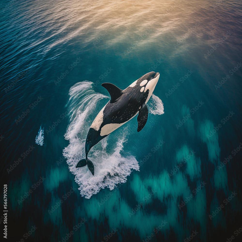 nature orca breaching in Prince Edward sound (generative ai content
