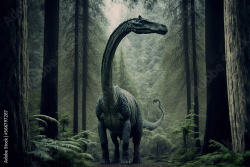 dinosaure dans une forêt primaire - illustration ia © Fox_Dsign