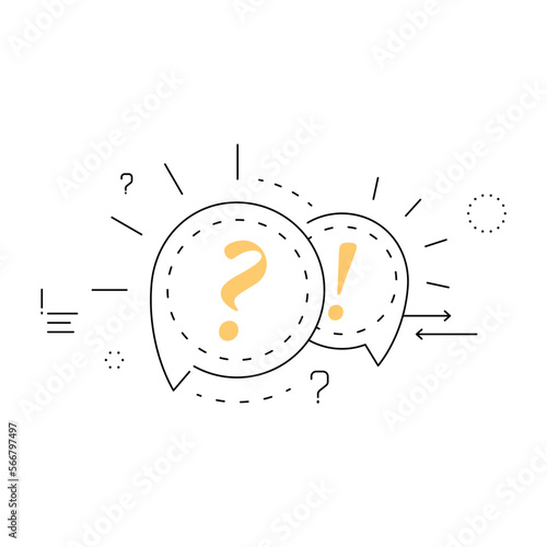 Vector illustration with question mark and exclamation mark. Outlined icon representing concept of asking a question, doubt, explore, quiz, idea. Quiz icon with question and exclamation mark.