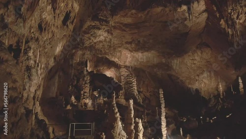 Baradle Cave in Aggtelek National Park in Hungary. Stalactite and stalagmite inside a cave