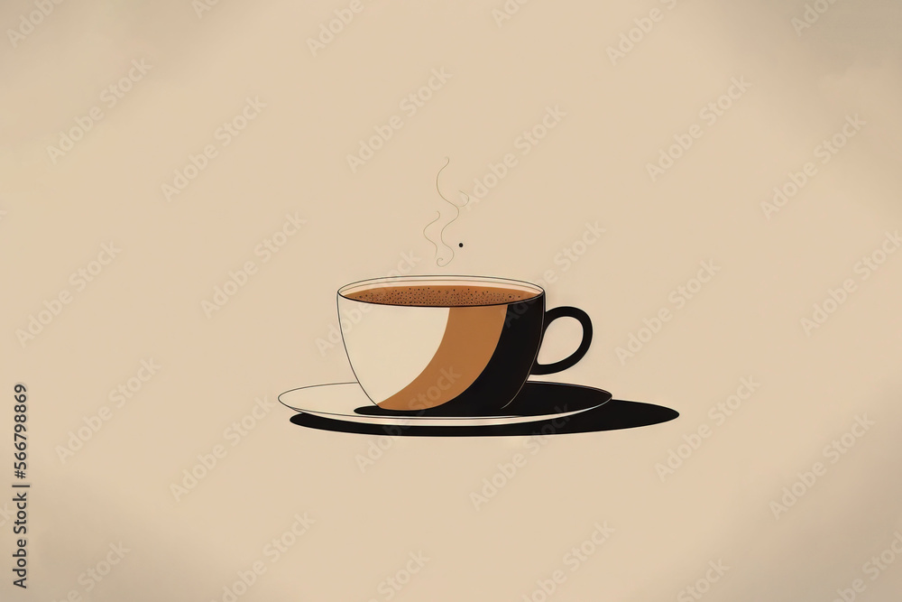 Obraz premium a cup of coffee with steam rising out of the top of the cup and a saucer on a saucer on a beige background. generative ai