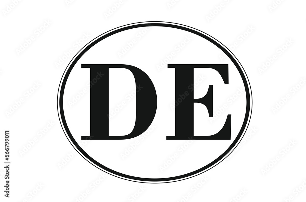 Sign of state of Delaware for sticking on glass of car. Abbreviation DE Sign of state of Delaware for sticking on glass of car. Abbreviation DE