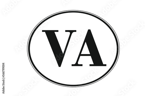 Sign of state of Virginia for sticking on glass of car. Abbreviation VA