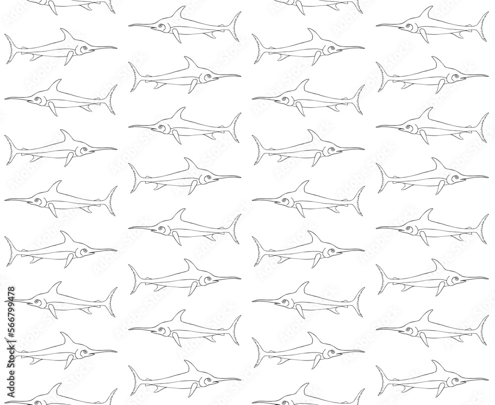 Vector seamless pattern of hand drawn doodle sketch swordfish isolated on white background