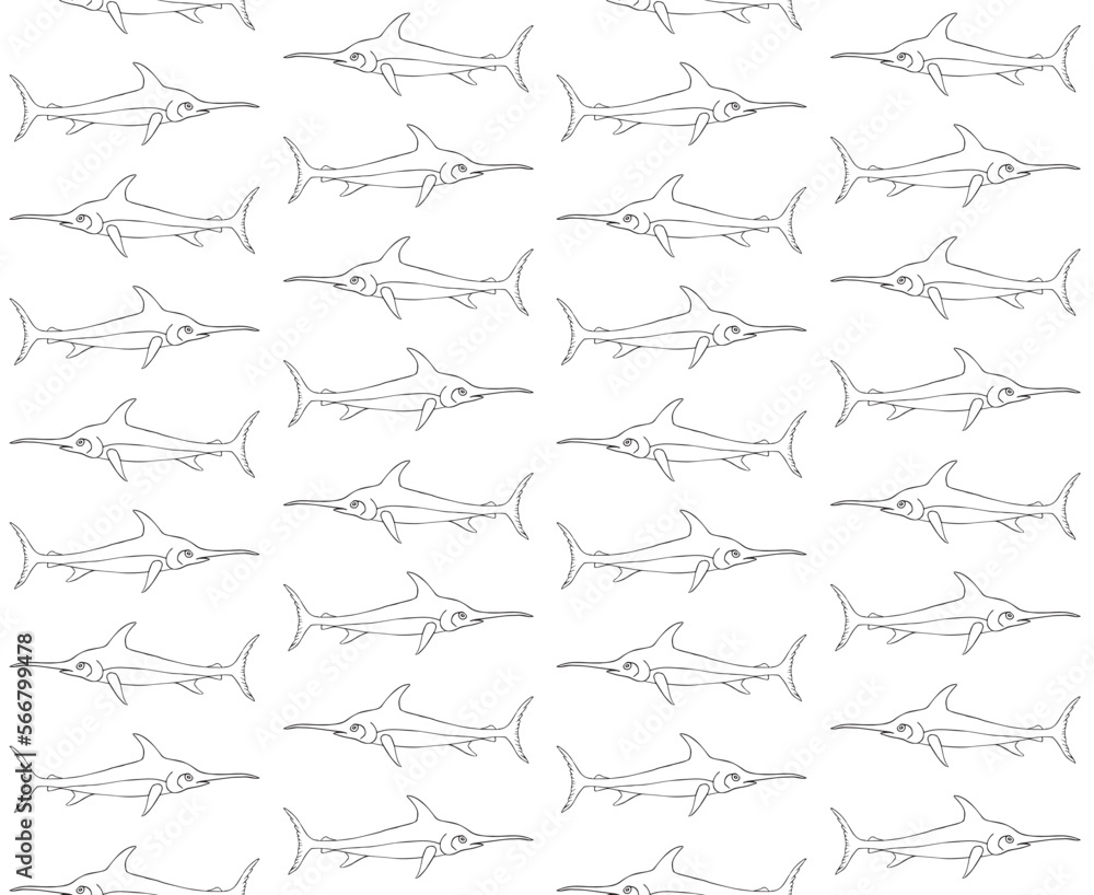 Vector seamless pattern of hand drawn doodle sketch swordfish isolated on white background Vector seamless pattern of hand drawn doodle sketch swordfish isolated on white background