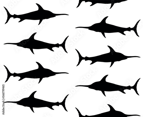 Vector seamless pattern of hand drawn swordfish silhouette isolated on white background © Sweta