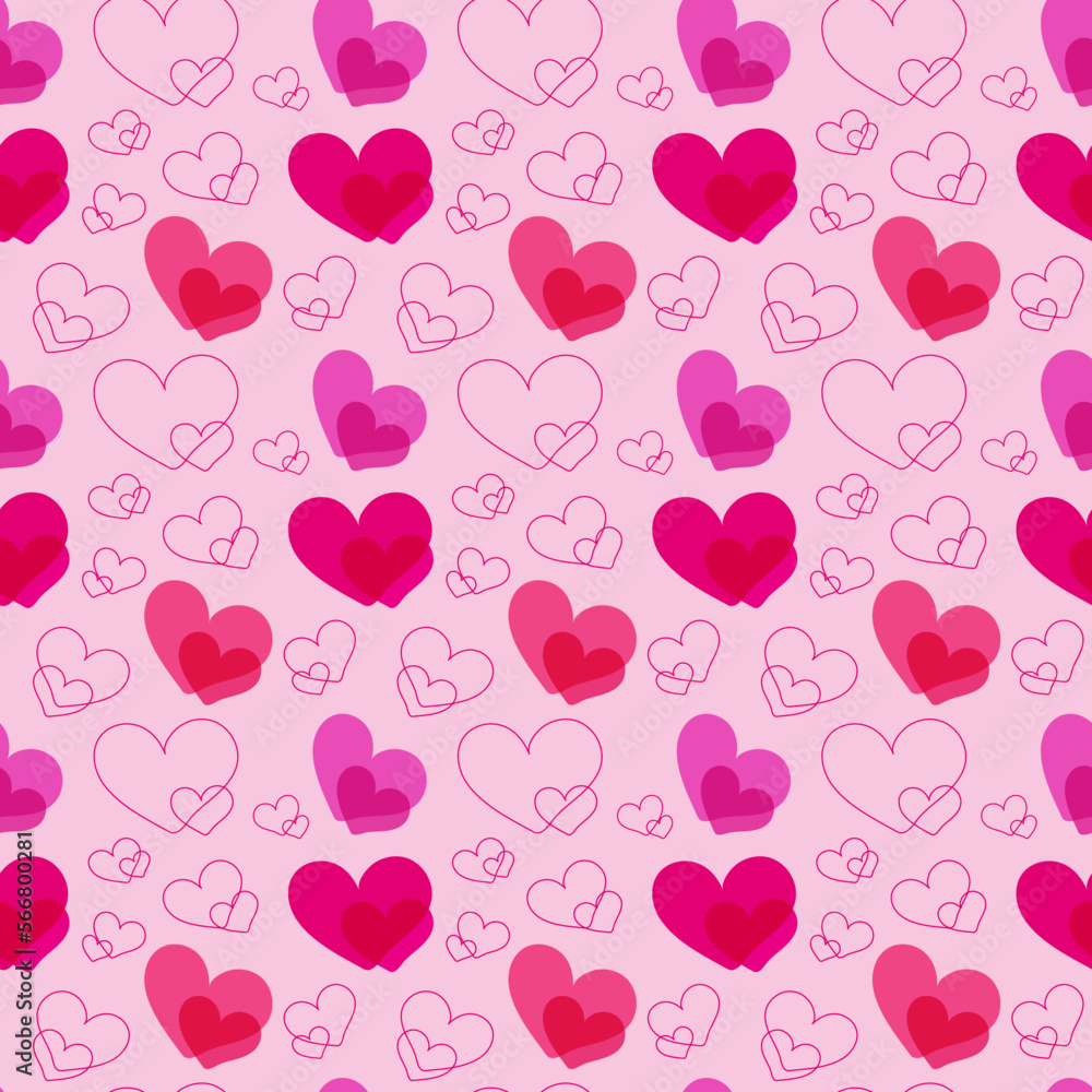Seamless hand-drawn hearts doodle pattern trend color Viva Magenta Design for background, wallpaper, paper, wrapping, fabric, textile. Valentine's day, mother's, birthday, wedding.