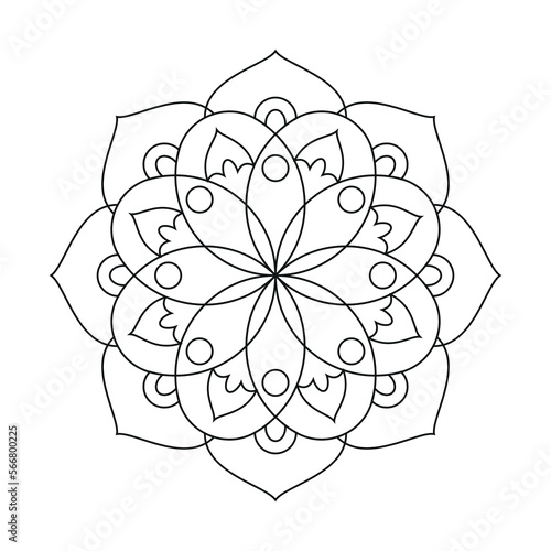 Mandala vector flower for coloring, easy oriental mandala pattern design black white printable