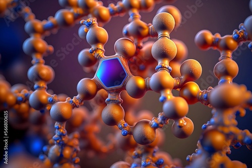 Bromine molecule structure close up shot. AI generated.