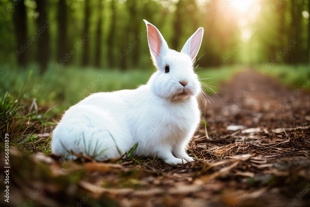 cute rabbit in a spring forest scene cute rabbit in a spring forest scene