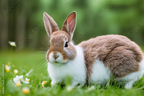 Cute Easter rabbit in spring forest © Nedrofly