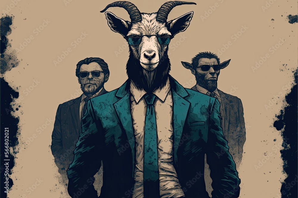 AI Generated Cartoon Goat Mafia Illustration for Humorous and Playful Design Stock Illustration