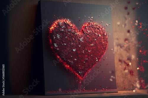 Red heart made of confetti on a black stand