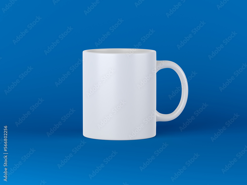 White mug isolated on blue background. 3d illustration. White mug isolated on blue background. 3d illustration.