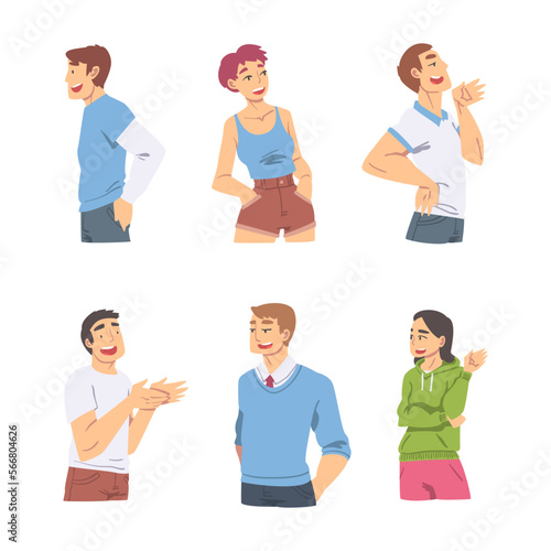Amused Man and Woman Character Talking and Laughing Having Cheerful Mood Vector Set