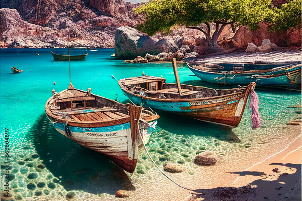 Obraz premium Greek beach ,clear water ,holiday beach scene generative ai