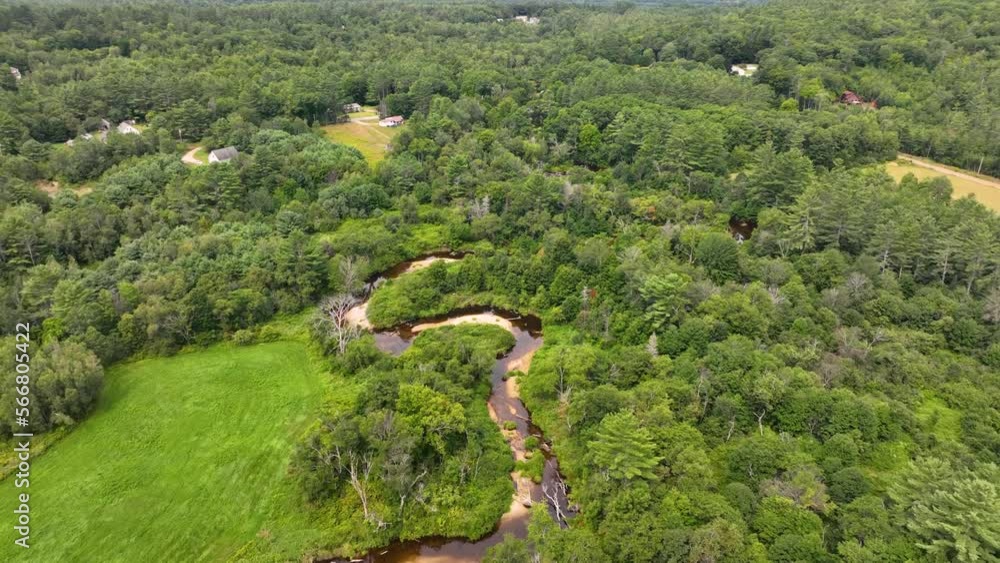 Beebe River top view flowing in town of Campton in summer near Bump