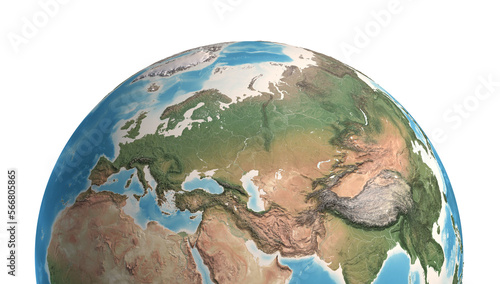 High resolution satellite view of Planet Earth, focused on Eurasia, Europe and Asia - 3D illustration, elements of this image furnished by NASA. photo