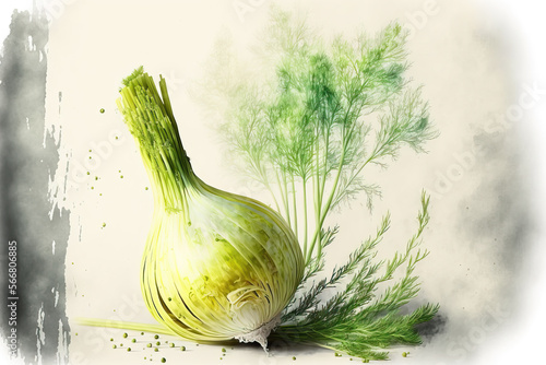 close-up of fennel in an aquarelle style, ai generated photo