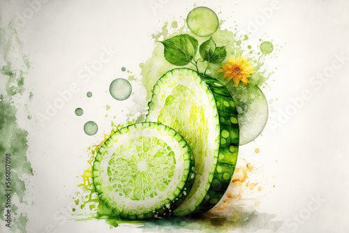 close-up of cucumber in an aquarelle style, ai generated