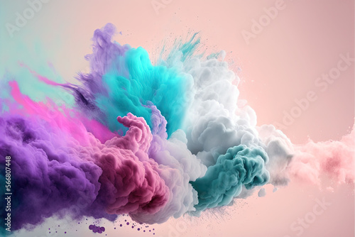  a colorful cloud of smoke is flying in the air on a pink and blue background with a pink and white background and a light pink background. generative ai