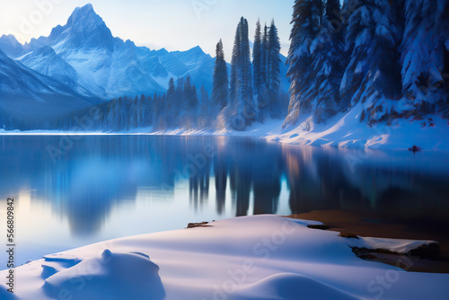 landscape with lake and mountains, Generative AI