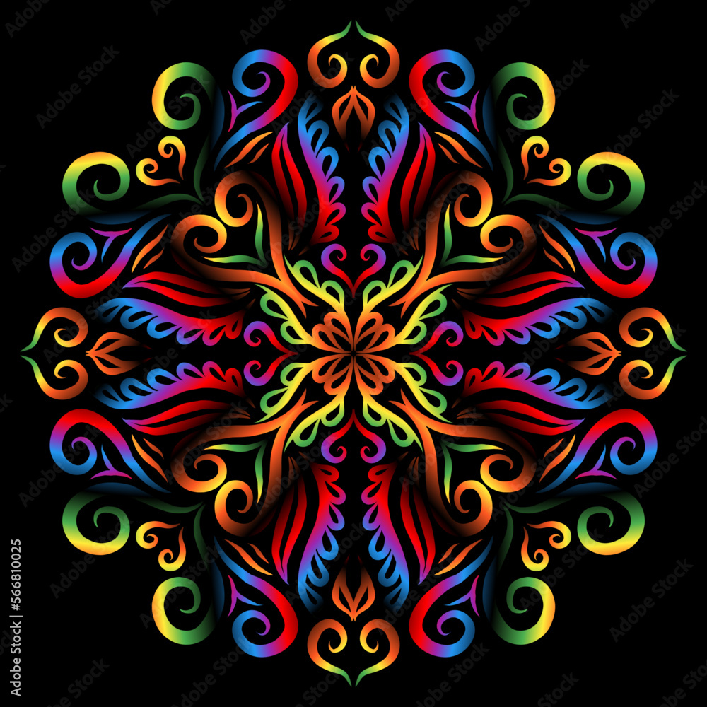 Beautiful colourful gradient flowers line art of traditional abstract symbol batik dayak ornament design template elements Beautiful colourful gradient flowers line art of traditional abstract symbol batik dayak ornament design template elements