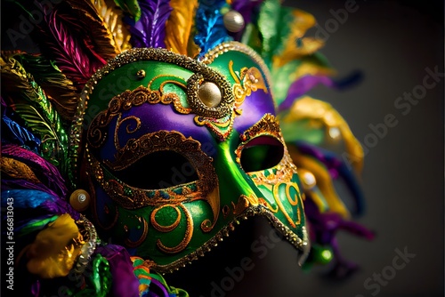 Green Mardi Gras Venetian Style Festival Mask Generative AI