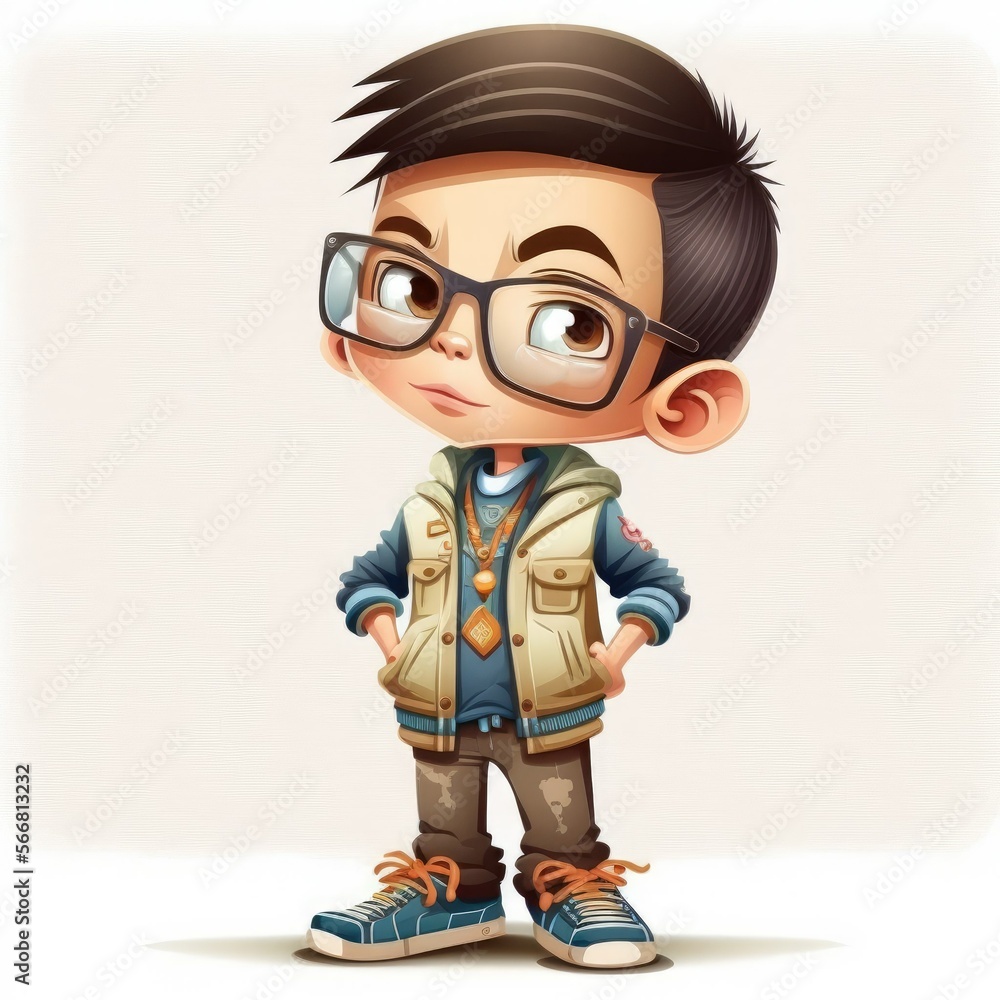 Illustration of a little boy, elementary school aged - generative AI Illustration of a little boy, elementary school aged - generative AI