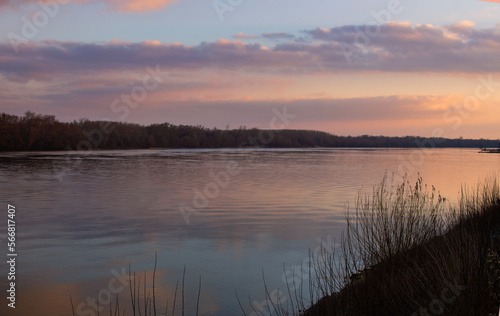 Sunrise over the river near Ecser, in Hungary.