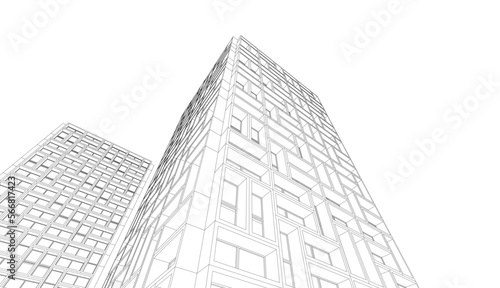 Abstract architectural drawing 3d rendering