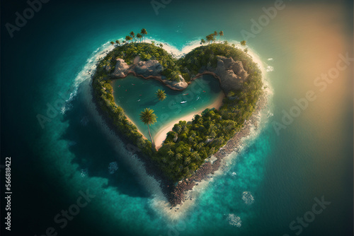 Paradise Island in the form of heart, island in the ocean © Alina