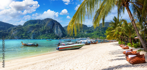 Bild auf Leinwand Panoramic view of the beautiful beach at Koh Phi Phi Don, popular destination fo