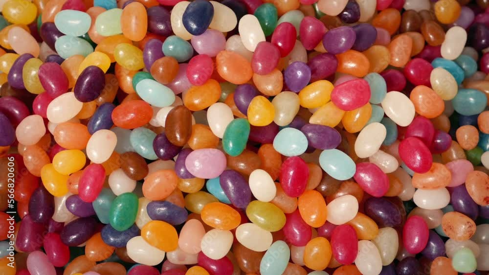Candy Beans Are Poured Into Pile Closeup 2 Shots Candy Beans Are Poured Into Pile Closeup 2 Shots