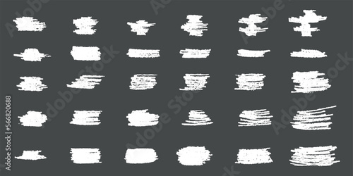 Brush stroke hand drown elements set. Vector stock illustration isolated on black chalkboard backgrounds for design template poster, flyer, banner, package product, decoration photo book, album. 