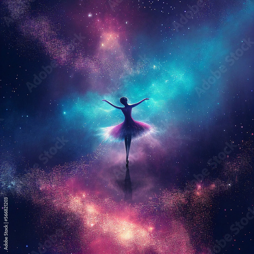 Foto figure of a ballerina among the starry sky, AI generated
