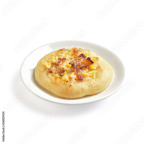 Bacon cream focaccia. A traditional Italian pastries for breakfast. It is like croissant in French cuisine. It gains an advantage if it contains whole wheat flour. There are photo and vector versions 