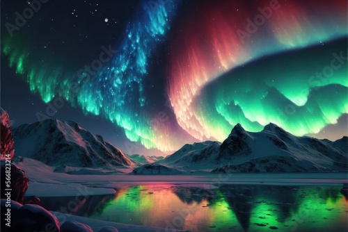 Aurora borealis. Landscape and scenery. Generative AI © Ardreen