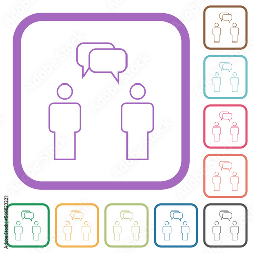 Two talking persons with rounded square bubbles outline simple icons