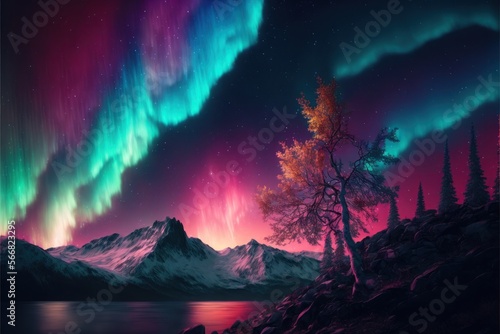 Aurora borealis. Landscape and scenery. Generative AI