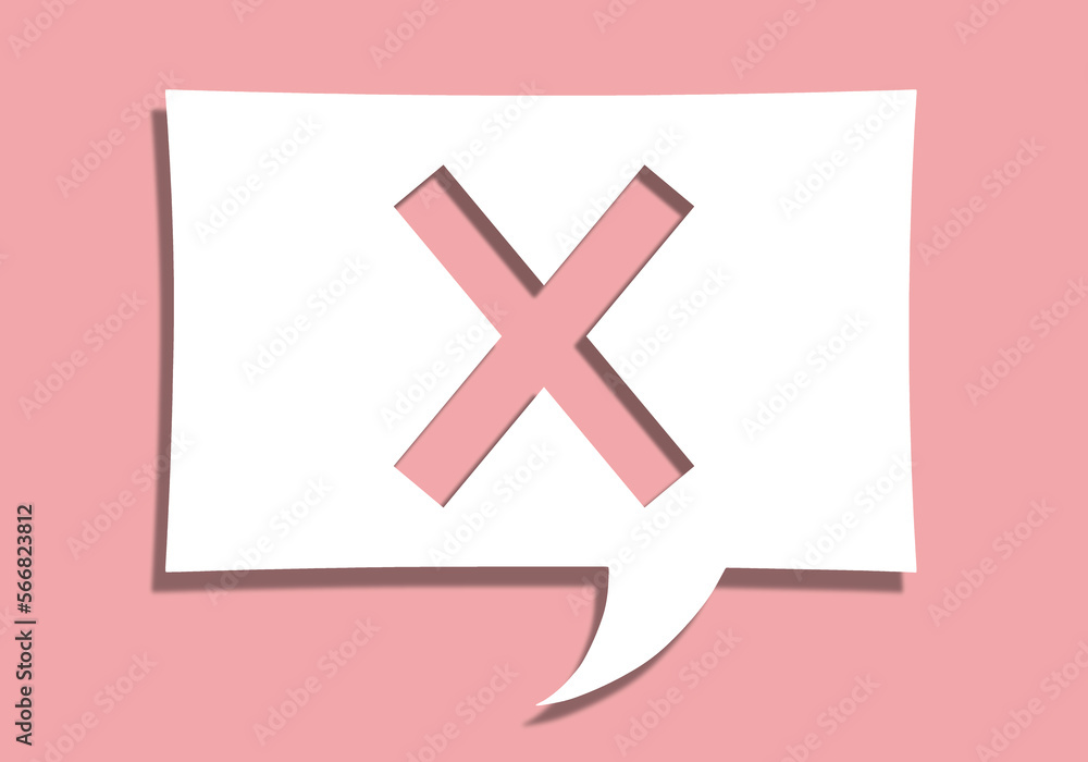 Obraz premium Label, paper in the form of a message. Paper on the wall in pink color.prohibition sign. Check mark. 