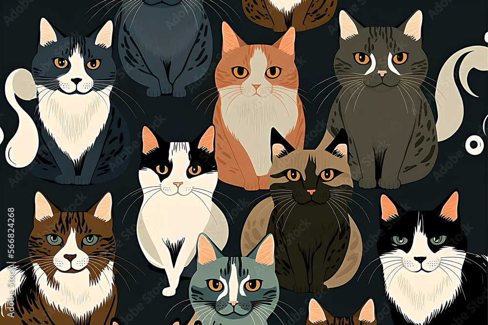 Obraz premium Cats pattern made by generative ai