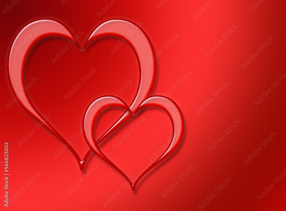 two hearts joined on red background